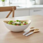 Bowl Ensaladera Irregular Bambu C/ Utensilios Carol 28x26 Cm Blanco - Imagen 3