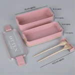 Lunchera Taper Doble Para Vianda Comida Con Cubiertos Otten Rosa - Imagen 3