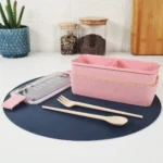 Lunchera Taper Doble Para Vianda Comida Con Cubiertos Otten Rosa - Imagen 7