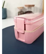 Lunchera Taper Doble Para Vianda Comida Con Cubiertos Otten Rosa - Imagen 6