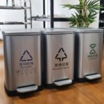 Tacho Contenedor Basura Triple Acero Con Pedal Otten 27 Lts Plateado - Imagen 3