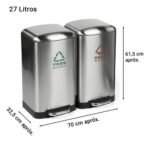 Tacho Contenedor Basura Doble Acero Con Pedal Otten 27 Lts Plateado - Imagen 2