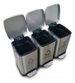 Tacho Contenedor Basura Triple Acero Con Pedal Otten 27 Lts Plateado - Imagen 6