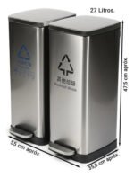 Tacho Contenedor Basura Doble Acero Con Pedal Otten 27 Lts Plateado - Imagen 2