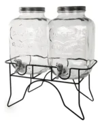 Frasco Dispenser Doble Bebidas Vidrio Con Canilla 10 Lts Color Trasparente