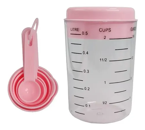 D_871034-MLA49189318004_022022-O Juego Set Vaso Medidor Con Cucharas Plastico Repostería Rosa Pálido - Imagen 1