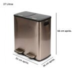 Tacho Contenedor Basura Doble Acero Con Pedal Otten 27 Lts Champagne - Imagen 2