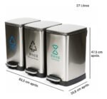 Tacho Contenedor Basura Triple Acero Con Pedal Otten 27 Lts Plateado - Imagen 2