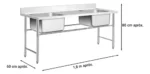 Mesada Con Bacha Doble Acero Inoxidable Industrial Otten - Imagen 2