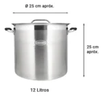 Olla Gastronómica Alta Acero Inoxidable Otten María 12 Lts Plateado - Imagen 2