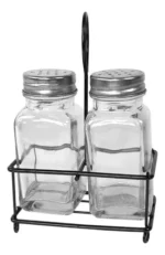 Set Salero Pimentero Vidrio Transparente Soporte Acero Cr 9cm - Imagen 4