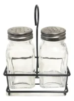 Set Salero Pimentero Vidrio Transparente Soporte Acero Cr 9cm - Imagen 3