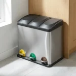 Tacho Contenedor Basura Triple Acero Con Pedal Otten 45 Lts Plateado