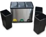 Tacho Contenedor Basura Triple Acero Con Pedal Otten 45 Lts Plateado - Imagen 3