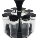 Juego Set X 8 Especiero Condimentero Vidrio Giratorio Color Negro