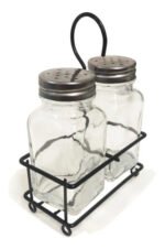 Set Salero Pimentero Vidrio Transparente Soporte Acero Cr 9cm - Imagen 2