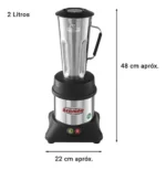 Licuadora Alta Rotacion 2 Lts Acero Inoxidable 1000 W Negro - Imagen 2
