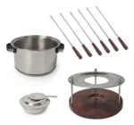 Set Fondue Acero Inoxidable Madera Y Cuero 6 Personas Nativa Plateado - Imagen 2