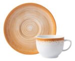 Set x 6 Taza de Te + Plato Porcelana Schmidt Esfera Color Naranja