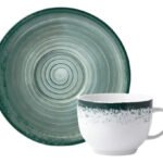 Set x 6 Tazas de Te + Plato Porcelana Schmidt Esfera Color Verde 200ml