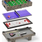 MESA JUEGOS INTERCAMBIABLE METEGOL + POOL + PING PONG OTTEN BEIGE
