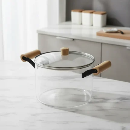 Olla De Vidrio Templado Con Tapa Y Asas Bambu 4.5 Lts Otten Transparente