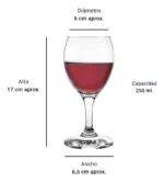 COPA VINO AGUA VIDRIO CALIDAD PREMIUM MUNIR 250 ML - Imagen 5