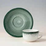 Taza De Café Con Plato Porcelana Schmidt Esfera Color Color Verde