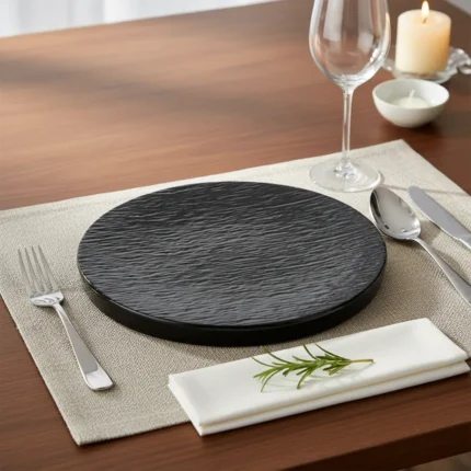 PLATO PLAYO REDONDO 25 CM MELAMINA REFORZADA COLOR NEGRO